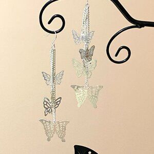 2/$20, Whimsical Silver Tone Butterfly Long Drop Earrings